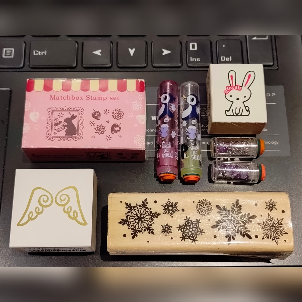 Set of 9 Stamps - San-X, Bunnies, Snowflakes, Angel Wings